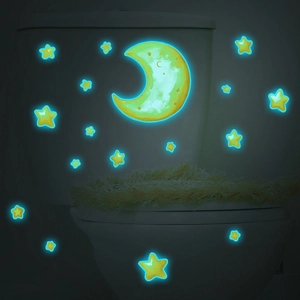 Luminous Moon Stars Wall Stickers Glow In Dark Watercolor Starry Moon Toilet Decor Bathroom Nursery Self-Adhesive PVC Decals