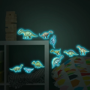 Luminous blue glow-in-the-dark dinosaur wall stickers for children's bedroom decor
