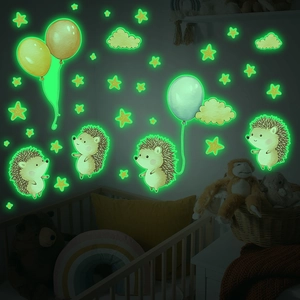 Luminous Hedgehog Balloon Wall Stickers Glow In The Dark Stars Clouds PVC Decals For Kids Nursery Bedroom DIY Home Decor