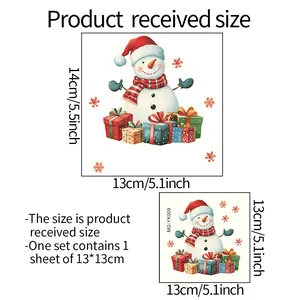 Size chart showing dimensions of the snowman and gift box glowing wall sticker