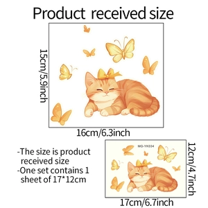 Detailed size specifications for self-adhesive sleeping cat and butterfly switch stickers