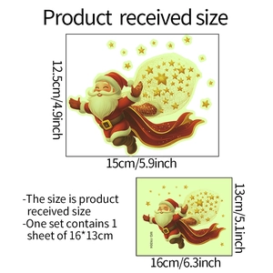 Luminous Christmas Santa Claus and stars wall sticker, 16x13cm glowing decor sheet