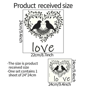 Sticker mural oiseaux amoureux en forme de cœur pour chambre avec branche et texte