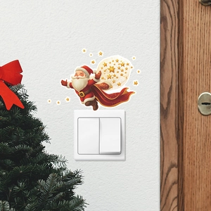 Glow-in-the-dark Santa Claus wall sticker decorating a light switch with stars