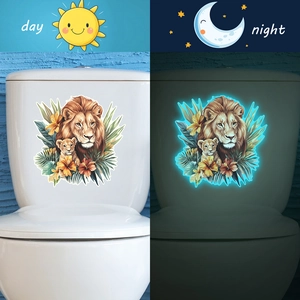 Luminous watercolor lion father and son wall sticker with day and night glow effect
