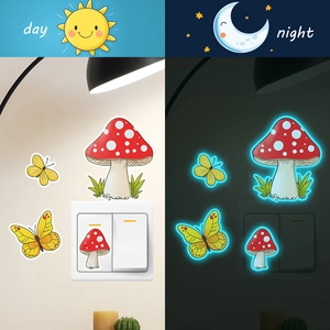 Luminous cartoon mushroom and butterfly wall stickers for switch decor in day and night