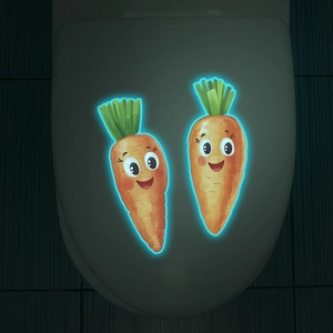 Luminous cartoon carrot toilet stickers with blue glow in the dark for bathroom decor