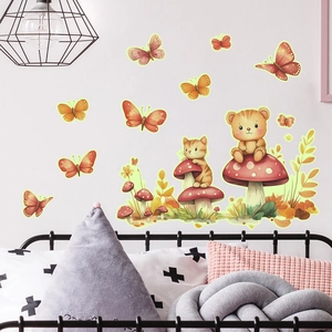 Numinous wall stickers with cute cats and mushrooms for warm nursery wall decoration