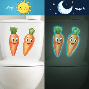 Luminous cute carrot wall stickers for kids bathroom in day and night lighting modes