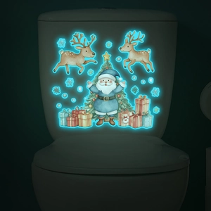 Glow In The Dark Christmas Toilet Stickers Luminous Santa Reindeer Christmas Tree Gift Decals For Bathroom Festive Decor