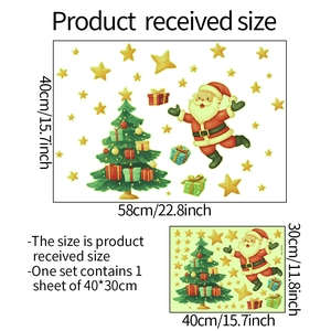 Luminous Christmas wall stickers featuring Santa Claus and tree with 58x40cm display size