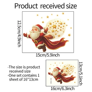 Size specifications for luminous Christmas Santa wall stickers measuring 15x12.5cm and 16x13cm