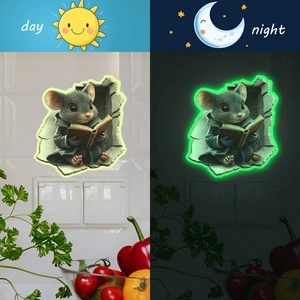 3D luminous mouse reading book wall sticker with day and night glow effect display