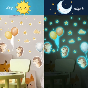 Hedgehog balloons and stars glow in the dark wall stickers for kids room decor