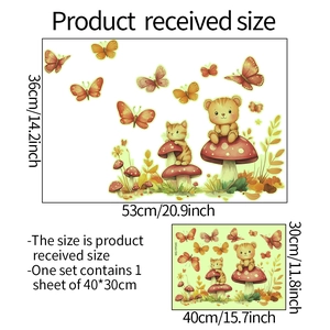 Luminous wall sticker with cartoon mushrooms and animals for nursery decor