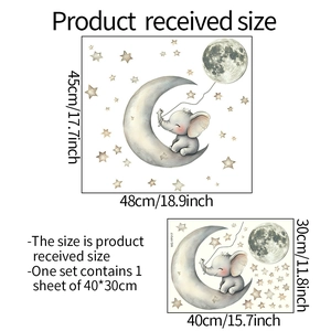 Cartoon elephant and stars wall stickers for kids room decoration in watercolor style