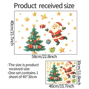 Detailed size chart showing dimensions for luminous Santa and Christmas tree wall stickers