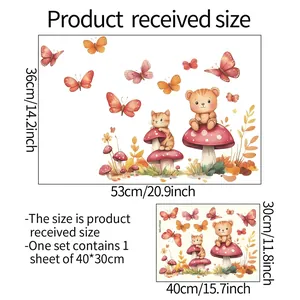 Luminous cartoon mushroom wall sticker size guide 53x36cm with bear and cat patterns