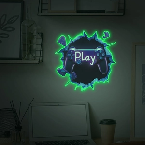 Luminous game controller wall sticker with 3D cracked wall effect for home decor