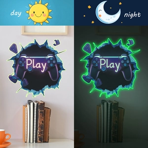 Glow In The Dark 3D Game Controller Wall Sticker Creative Broken Wall Play Vinyl Decal For Gaming Room Bedroom Decor