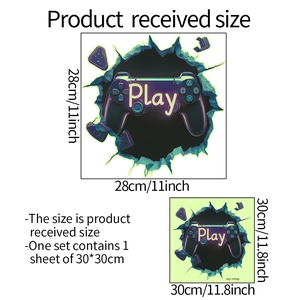 Luminous game controller wall sticker with neon effect and cracked wall visual design