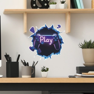 Luminous 3D game controller wall sticker bursting through wall for game room decoration