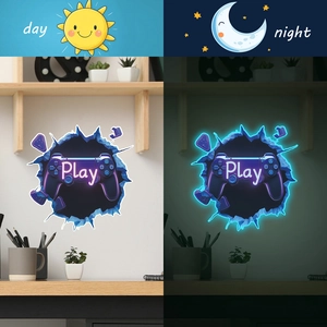 Luminous game controller wall sticker with break through wall effect for room decoration