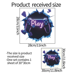 Detail view of 3D gaming controller wall sticker showing 30x30cm sheet and 28x28cm pattern