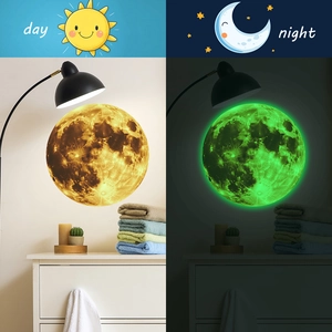 Adesivo da Parete Luna Luminosa in PVC Fluorescente al Buio Decalcomania con Texture Realistica per Camera dei Bambini