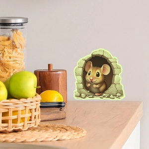 Detailed realistic 3D mouse hole wall sticker for home decoration in kitchen