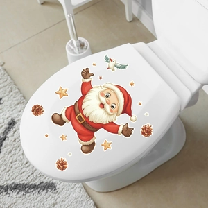 Close-up of dancing Santa Claus luminous toilet lid sticker for Christmas home decor