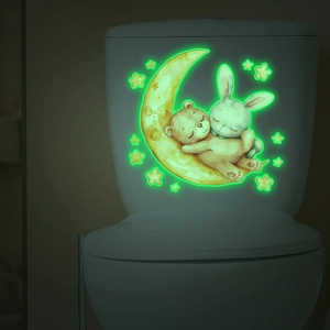 Luminous cartoon bear and rabbit night light wall stickers for bathroom toilet decor