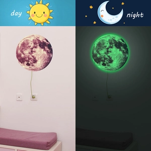 Luminous Earth wall sticker for home decor glowing green in dark, day and night effect