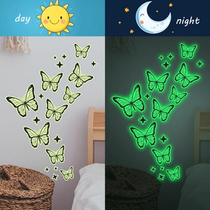 Stickers muraux papillons et étoiles luminescents avec effet jour et nuit dans la chambre