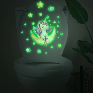 Glow-in-the-dark unicorn wall sticker with moon and stars for bathroom decoration