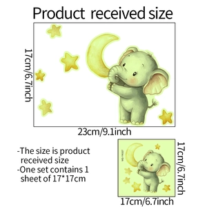 Luminous cartoon elephant and moon wall decal stickers with stars for home decoration