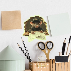 Detail of 3D fluorescent cartoon mouse wall sticker with creative writing mouse design