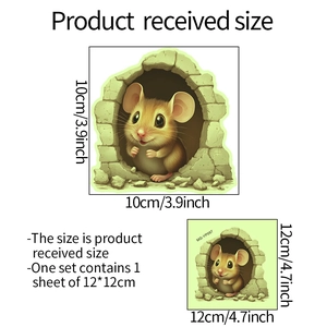 Luminous cartoon mouse in hole wall stickers in two sizes for home corner decor