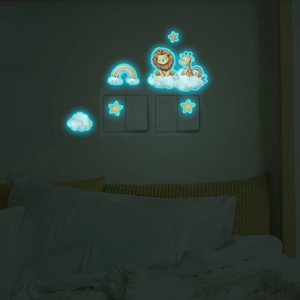 Adesivi murali animali luminosi con leone e giraffa per decorazione di interruttori luce