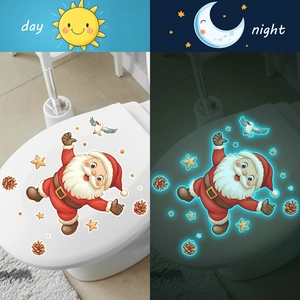 Luminous Christmas Santa Claus toilet lid sticker showing day and night glowing effects