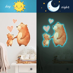 Glow In The Dark Wall Sticker Cartoon Brown Bear Heart Pattern Self Adhesive Fluorescent Mural For Nursery Kids Room Home Decor