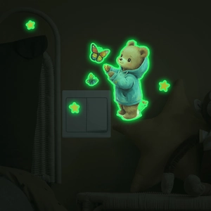 Luminous glow-in-the-dark wall stickers featuring cute brown bear and stars for switches