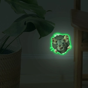 Luminous 3D cartoon mouse hole wall sticker with green fluorescent glow for home decor