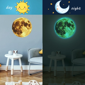 Adesivo murale luna fluorescente con effetti visivi per il giorno e per la notte