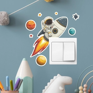Luminous astronaut rocket wall sticker kit for kids room light switch decoration