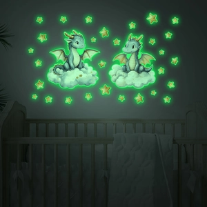 Luminous wall stickers with cute dinosaurs and stars for kids bedroom dark wall decor
