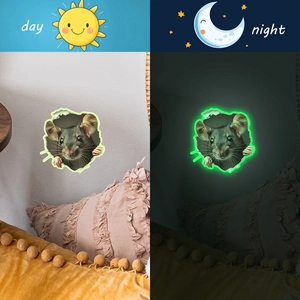 3D fluorescent mouse hole wall sticker showing day and night glow effects for bedroom