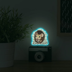 Luminous 3D cartoon mouse hole wall sticker with blue glow effect for room decor