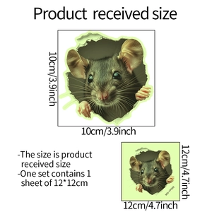 Detailed size comparison of 3D mouse hole wall stickers in 10cm and 12cm dimensions