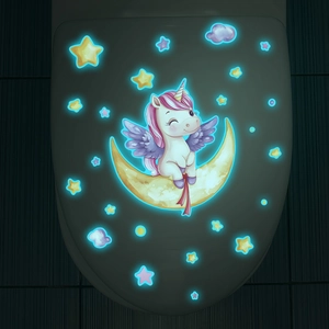 Luminous Unicorn Moon Stars Glow In The Dark Wall Sticker For Bathroom Toilet Decor Waterproof PVC Cartoon Home Decoration